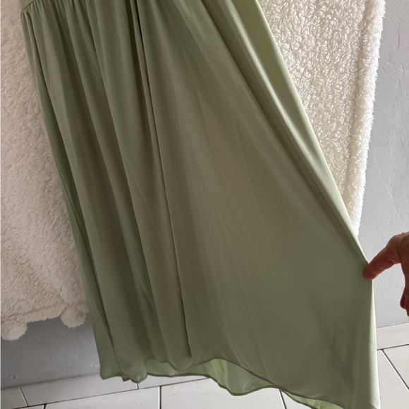 NWT Zara Light Green Ruched V-Neck Long Dress - Picture 5 of 10